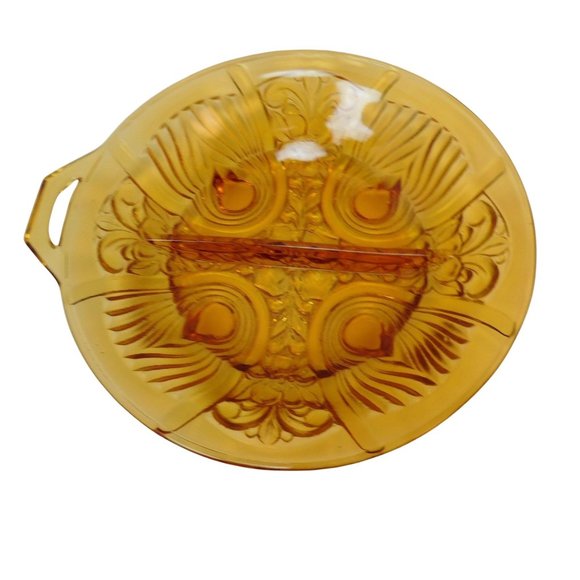 Indiana Glass Amber Killarney Divided 2 part Tab Handle Relish Dish Bowl - Picture 1 of 8